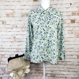 NWT J Jill XSP Floral Button Front Blouse Rayon